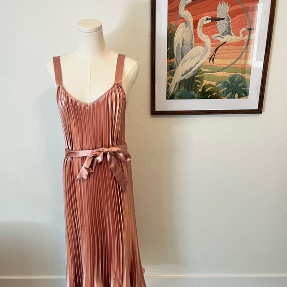 Vici Dresses & Skirts - Vici rose gold pleated satin dress